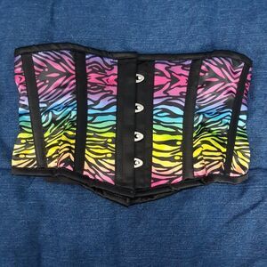 L 28"-31" Lavish Rainbow Animal Tiger Zebra Cincher Corset Halloween Satin Raver